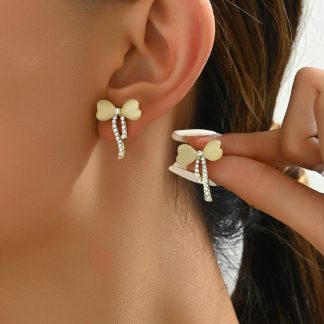 Bow and Crystal-Tassel Stud Earrings