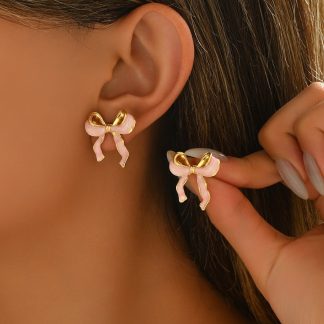 Crystal-Accent Bow Stud Earrings